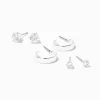 Silver-tone Cubic Zirconia Studs & White Enamel Hoop Earrings - 3 Pack