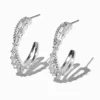 Silver-tone Cubic Zirconia 15mm Criss Cross Hoop Earrings