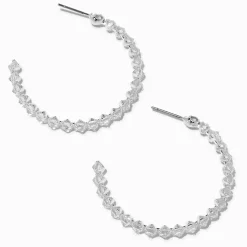 Silver-tone Cubic Zirconia Gemstone 30mm Hoop Earrings