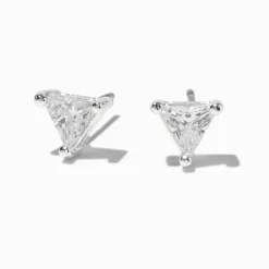 Silver-tone Cubic Zirconia 5mm Trillion Stud Earrings