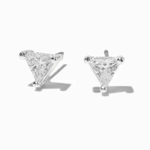 Silver-tone Cubic Zirconia 5mm Trillion Stud Earrings