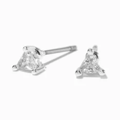 Silver-tone Cubic Zirconia 3mm Trillion Stud Earrings