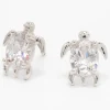 Silver-tone Cubic Zirconia Turtle 8mm Stud Earrings