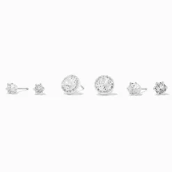 Silver-tone Cubic Zirconia Halo Studs Earrings - 3 Pack