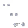 Silver-tone Cubic Zirconia 5mm, 6mm, & 7mm Round Stud Earrings - 3 Pack