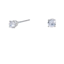 Silver-tone Cubic Zirconia Round 4mm Stud Earrings
