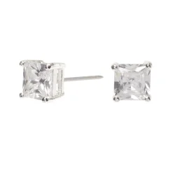 Silver-tone Cubic Zirconia 6mm Square Stud Earrings
