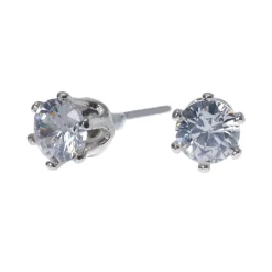 Silver-tone Cubic Zirconia 5mm Round Cupcake Stud Earrings