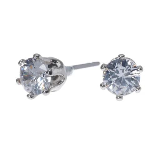 Silver-tone Cubic Zirconia 5mm Round Cupcake Stud Earrings