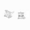 Silver-tone Cubic Zirconia 8mm Square Stud Earrings