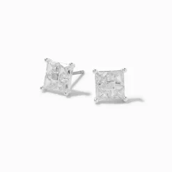 Silver-tone Cubic Zirconia Quad Square Stud Earrings