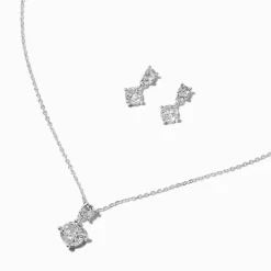 Silver-tone Cubic Zirconia Basic Round Jewelry Set - 2 Pack