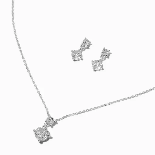 Silver-tone Cubic Zirconia Basic Round Jewelry Set - 2 Pack