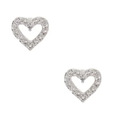 Silver-tone Cubic Zirconia Heart Stud Earrings