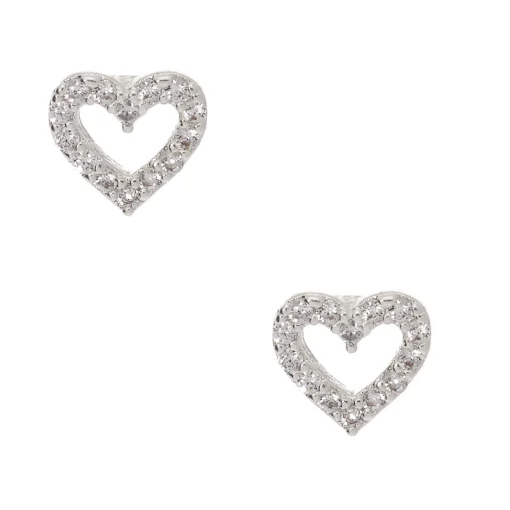 Silver-tone Cubic Zirconia Heart Stud Earrings
