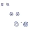 Silver-tone Cubic Zirconia 5mm, 7mm, & 9mm Round Stud Earrings - 3 Pack