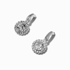 Silver-tone Cubic Zirconia Halo Drop Earrings