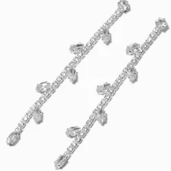Silver-tone Cubic Zirconia Leaf Drop Earrings