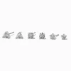 Silver-tone Cubic Zirconia 5mm Heart, Round, & Star Stud Earrings - 3 Pack