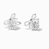 Silver-tone Cubic Zirconia Bow Stud Earrings