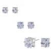 Silver-tone Cubic Zirconia 5mm, 6mm, & 7mm Square Stud Earrings - 3 Pack