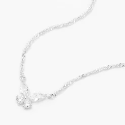 Silver-tone Cubic Zirconia Butterfly Pendant Necklace