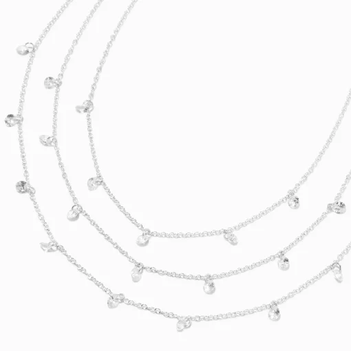 Silver-tone Cubic Zirconia Confetti Multi-Strand Necklace