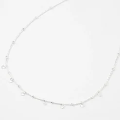Silver-tone Cubic Zirconia Confetti Beaded Choker Necklace