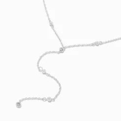 Silver-tone Cubic Zirconia Dainty Confetti Y-Neck Necklace