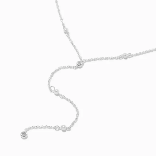 Silver-tone Cubic Zirconia Dainty Confetti Y-Neck Necklace