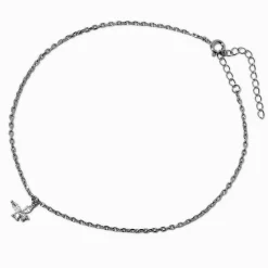 Silver-tone Cubic Zirconia Butterfly Dangle Anklet