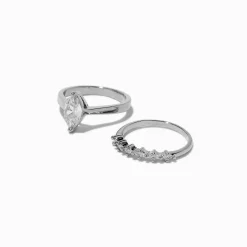 Silver-tone Cubic Zirconia Marquise Rings - 2 Pack