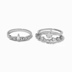 Silver-tone Cubic Zirconia Celestial Ring Stack - 2 Pack