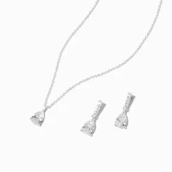 Silver-tone Cubic Zirconia Teardrop Jewelry Set - 2 Pack