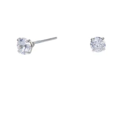 Silver-tone Cubic Zirconia 4mm Round Stud Earrings