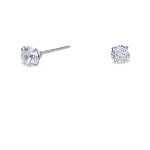 Silver-tone Cubic Zirconia 4mm Round Stud Earrings