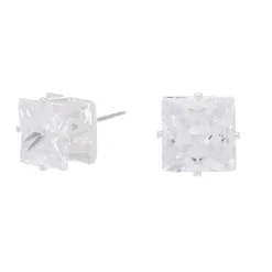 Silver-tone Cubic Zirconia 10mm Square Stud Earrings