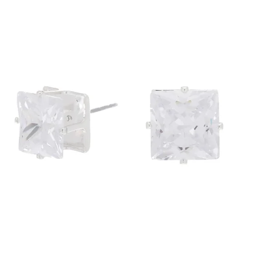 Silver-tone Cubic Zirconia 10mm Square Stud Earrings