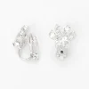 Silver-tone Cubic Zirconia 10mm Paw Print Clip-On Earrings