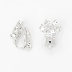 Silver-tone Cubic Zirconia 10mm Paw Print Clip-On Earrings