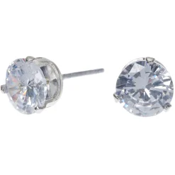 Silver-tone Cubic Zirconia 7mm Round Stud Earrings