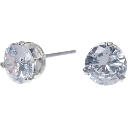 Silver-tone Cubic Zirconia 7mm Round Stud Earrings