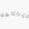 Silver-tone Cubic Zirconia 6mm, 7mm, & 8mm Round Stud Earrings - 3 Pack