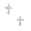 Silver-tone Cubic Zirconia Cross Stud Earrings