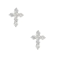 Silver-tone Cubic Zirconia Cross Stud Earrings