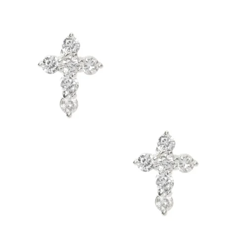 Silver-tone Cubic Zirconia Cross Stud Earrings