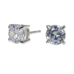 Silver-tone Cubic Zirconia 5mm Round Stud Earrings