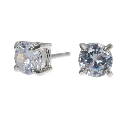 Silver-tone Cubic Zirconia 5mm Round Stud Earrings