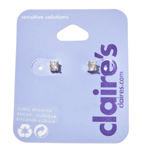 Silver-tone Cubic Zirconia 4mm Basket Stud Earrings