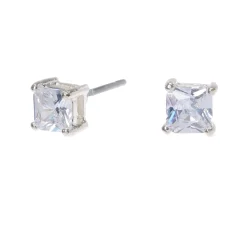 Silver-tone Cubic Zirconia 4mm Square Stud Earrings
